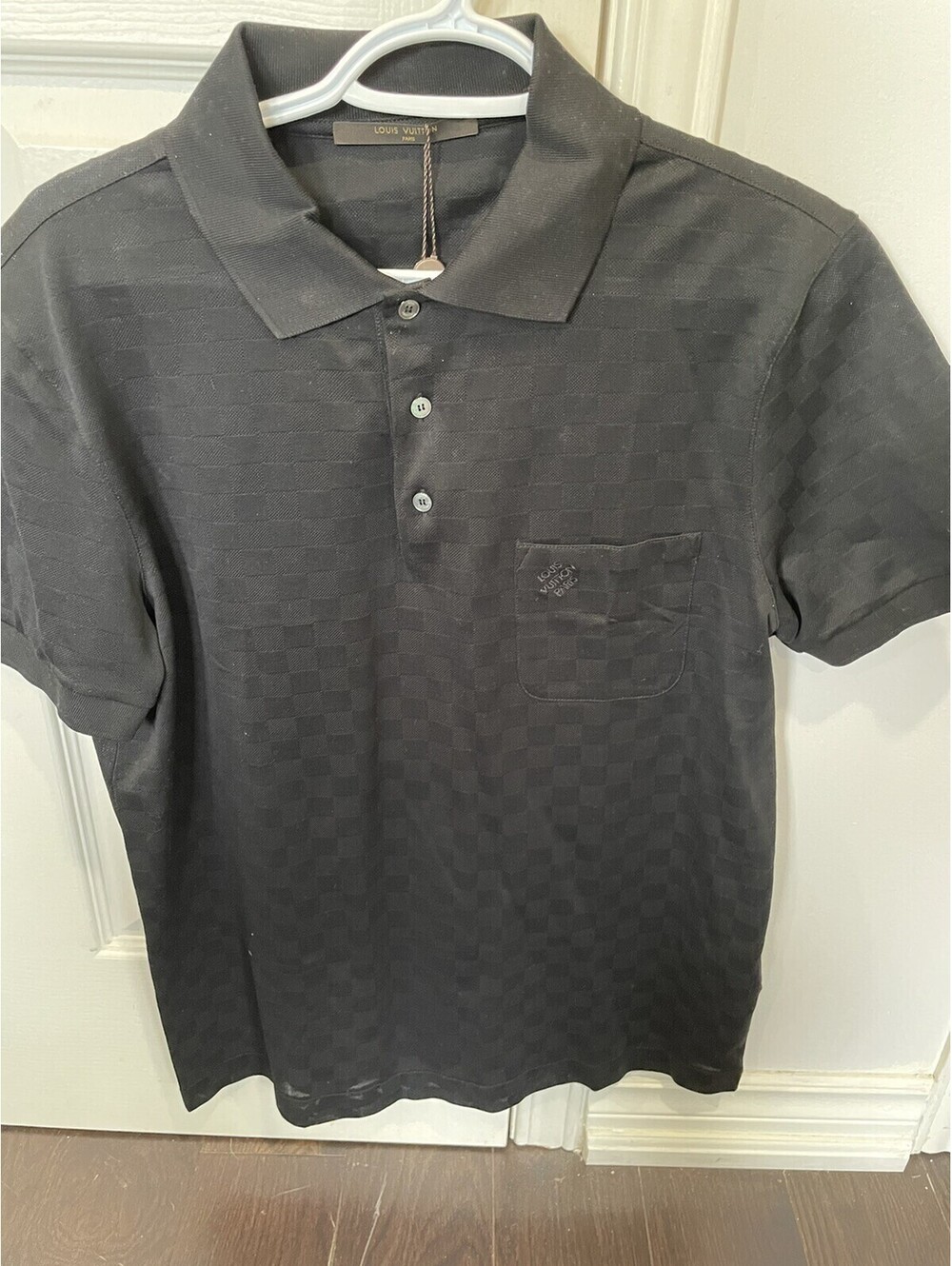 Louis Vuitton Classic Damier Black Polo Shirt Medium Made in